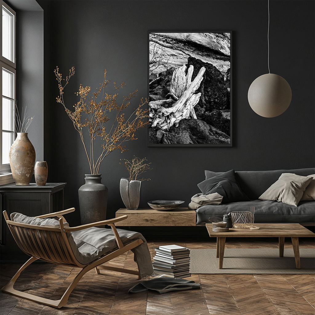 Black-and-white-drfitwood-wall-art