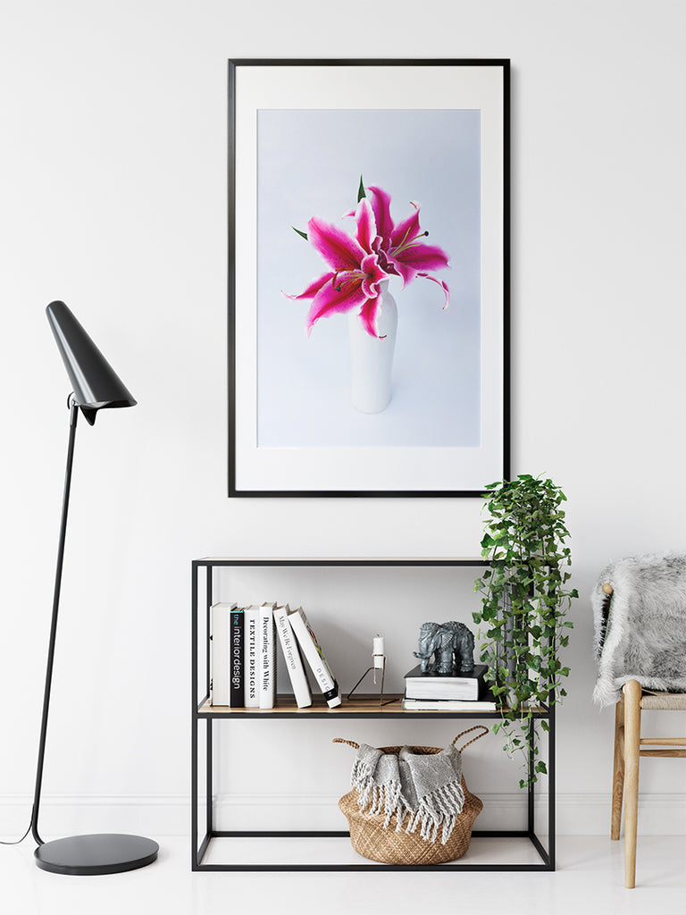 Bright Pink Lilies in Simple Black Frame